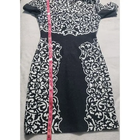 Laundry By Shelli Segal Dress Women's Size 6 Black White Short Sleeve Floral - Picture 13 of 15